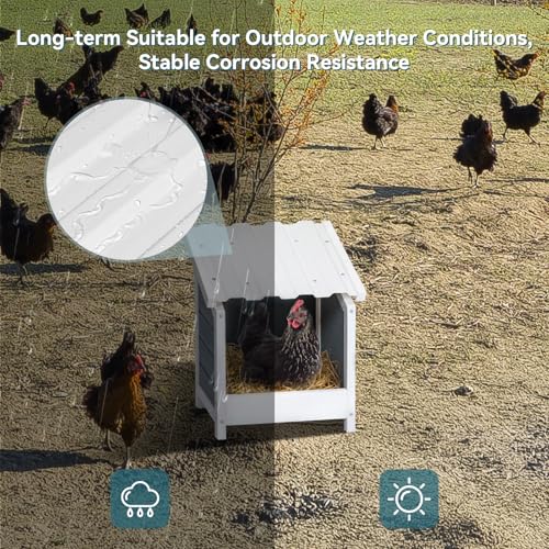 PETSFIT 1 Hole Chicken Nesting Box-All Weather PVC Roof, Natural Wood Design with Privacy Back Panel for Hens-Wall Mounted or Floor Use in Coops, Farms, Backyards,Easy to Assemble and Clean - size: 1 Holes