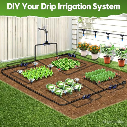 240FT Drip Irrigation System Kit Quick-Connect, Automatic Garden Watering System for Raised Garden Beds, Greenhouse, Yard, Lawn, Plant with 1/2 inch Hose 1/4 inch Distribution Tubing and Accessories - size: 40FT Main tube+200FT 1/4'' tube