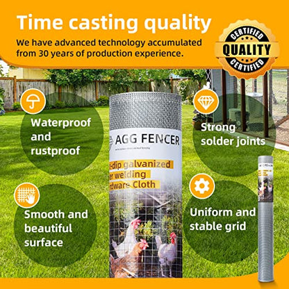 48in x 100ft Hardware Cloth 1/8 inch 27Ga Hot Dipped Galvanized After Welding, Chicken Coop Wire Fence, Welded Metal Fencing Roll Mesh for Bee Screen Garden Plant Poultry Animal Netting Cage - size: 48in x 100ft