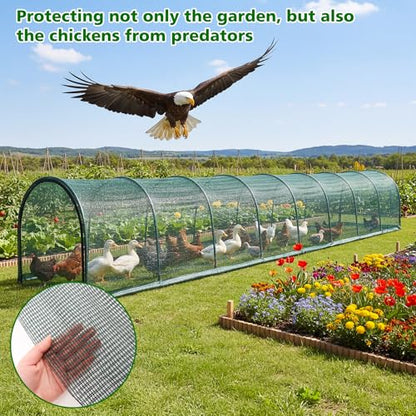 UNIFAMILY Chicken Tunnel for Outside, 23.6FT Flexible Chickens Runs for Yard, Quick Installation Shade Net Protection from Sun Portable Chicken Tunnels, Poultry Coop Run Tunnels Perfect for Backyard - size: 23.6 ft