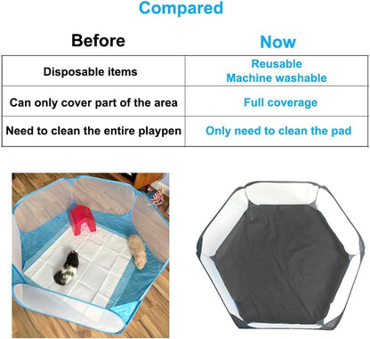 Amakunft 2Pcs Waterproof Hexagon Playpen Mat Washable Pee Pad Fit with Small Animal Playpen (42.5in x 41in) Reusable Pet Bedding Liner for Guinea Pig, Rabbit, Hamster, Chinchilla, Hedgehog - size: 2pcs