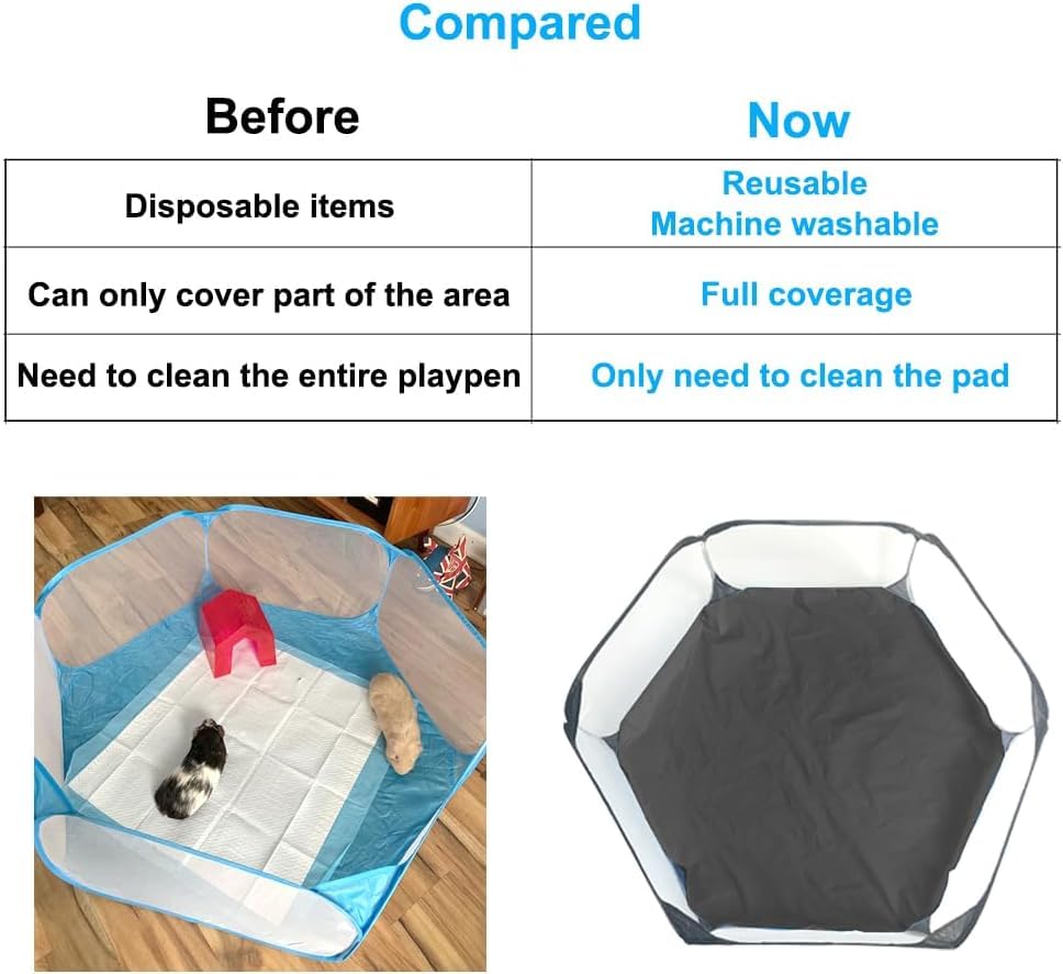 Amakunft 4Pcs Waterproof Hexagon Playpen Mat Washable Pee Pad Fit with Small Animal Playpen (42.5in x 41in) Reusable Pet Bedding Liner for Guinea Pig, Rabbit, Hamster, Chinchilla, Hedgehog - size: 4pcs