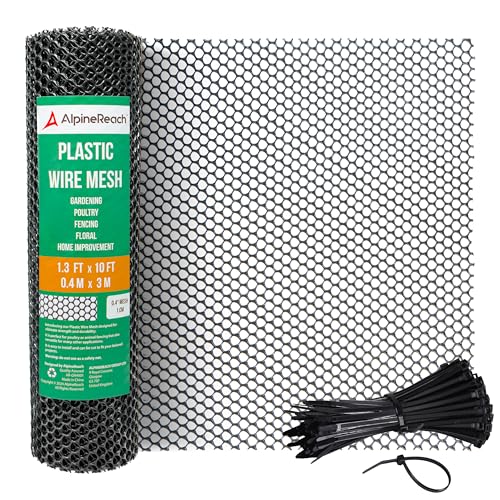 AlpineReach Plastic Wire Mesh 1.3ft x 10ft Fence Roll with Zip Ties - Ideal for Poultry, Dogs, Rabbit Barrier & Gardening, Durable Chicken Mesh, Versatile Rigid Fencing & Netting, Black (15.7" x 120") - size: 1.3ft x 10ft