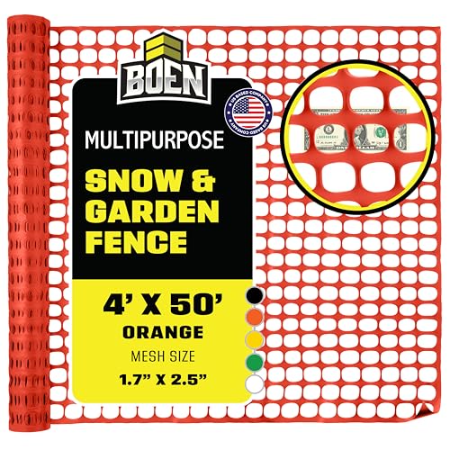 BOEN 4' x 50' Orange Temporary Fencing, Mesh Snow Fence, Plastic, Safety Garden Netting, Above Ground Barrier, for Deer, Kids, Swimming Pool, Silt, Lawn, Rabbits, Poultry, Dogs - color: Orange, size: 4' x 50'