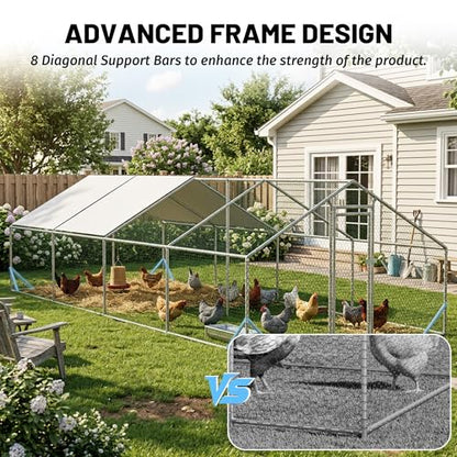Metal Chicken Coop 26x10x6.56ft Extra Large Walk-in Poultry Cage for 20-40 Chickens Chicken Run Hen Rabbit Duck House with Waterproof Cover for Outdoor Farm Use - size: 312.0"L x 120.0"W x 78.7"H