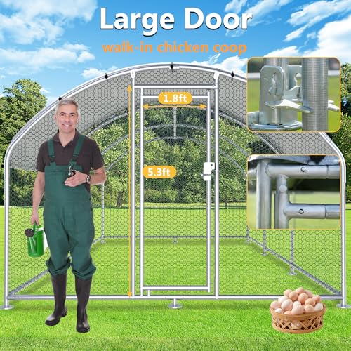 HITTITE Large Metal Chicken Coop with Run, 19.19 x 9.84 x 6.23 ft Walk in Poultry Cage Chicken Run Pen, Dome Roof Outdoor Chicken Runs for Yard with Waterproof & Anti-UV Cover - size: 230.0"L x 118.0"W x 74.7"H