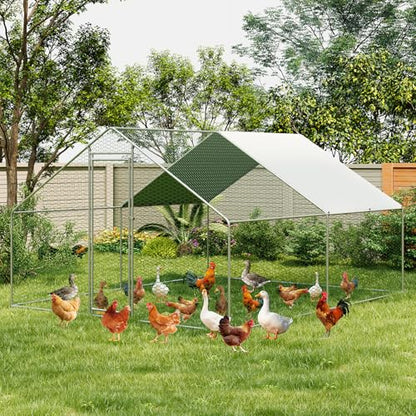 IDEALHOUSE Walk-in Chicken Run Pen, Galvanized Steel Frame, Waterproof and UV-Resistant Cover, Spire Roof, 10 x 13 ft Outdoor Poultry Enclosure for Chickens Ducks Rabbits - size: 9.8*13.1*6.5ft