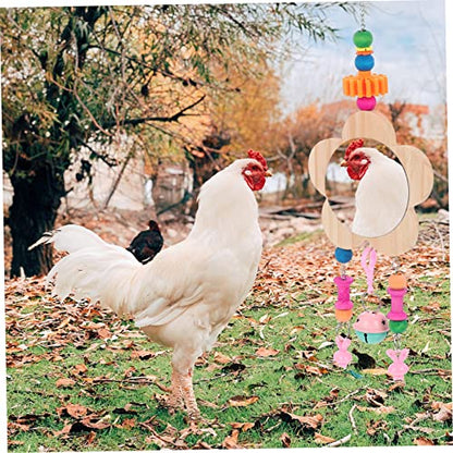 Wooden Chicken Mirror Toy Bells Hanging Mirror for Chicken Coop Fun and Play Promotes Intellectual Development and Healthy Growth Accessories