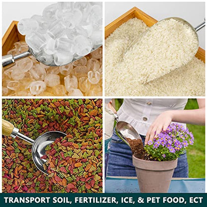 Berry&Bird Garden Loose Soil Scoop, Stainless Steel Hand Shovel Spade with Wood Handle Multi Function Gardening Trowel Spoons for Transplanting, Digging, Planting, Cultivation - color: Loose Soil Scoop, size: Small