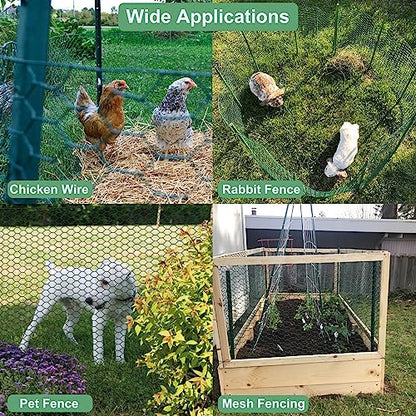 Mklsit Chicken Wire for Floral Arrangements, 15.7 x 157 Inches Green Mesh, 0.6 Inch Hexagonal Galvanized PVC Coated Netting Fence for Crafts, Poultry, Garden - size: 15.7 x 157 Inches