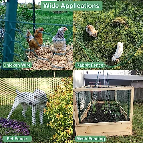 Mklsit Chicken Wire 15.7 x 315 Inches Chicken Wire Fencing Mesh Green PVC Coated Floral Chicken Wire for Crafts Poultry Garden, Hexagonal Galvanized Chicken Coop Rabbit Wire Fencing Netting - size: 15.7 x 315 Inches