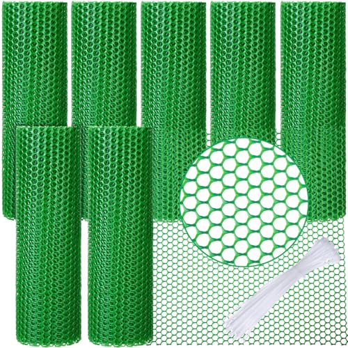 Landical 6 Rolls Plastic Chicken Wire Fencing Mesh 120 x 15.7 Inch Each Plastic Mesh Fence with Zip Ties Hexagonal Poultry Netting Garden Fencing Cat and Bird Netting (Green) - color: Green