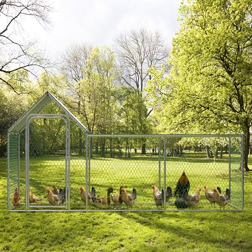 Large Metal Chicken Coop, Chicken Run with Cover, Walk-in Poultry Cage for Yard Outdoor Duck Rabbit Cage