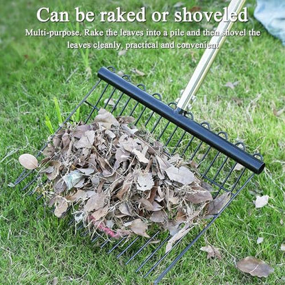 Stainless Steel Hand Rake | Ergonomic Chicken Manure Scoop Grabber | Long Handle Heavy Duty Bow Rake | for Grass Shrub Debris Pine Needle Thatching Outdoor Camping Gardening Landscape Turf Autumn