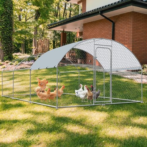 Outdoor Metal Chicken Coop Large Walk-in Poultry Cage Spire-Shaped Chicken Run with Waterproof and Anti-Ultraviolet Cover for Outside,Backyard and Farm,14.7' L*9.8' W*6.4' H - size: 176.4"L x 117.6"W x 76.8"H