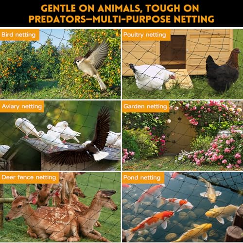 Heavy Duty Aviary Netting 25x50 ft, 1" Mesh Reinforced HDPE Poultry Netting, Anti-Tangle Bird Netting for Chicken Coop, Hawk Deterrent for Chickens, Garden & Crop Protection - style: 25' x 50' - 1"