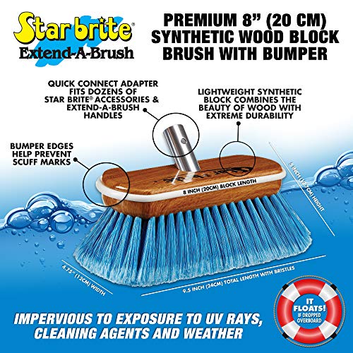 STAR BRITE 8" Premium Cleaning Brush - Synthetic Wood Block with Durable, High-Density Star Prene Fibers for Boat, RV & Auto Surfaces - Extend-A-Brush Handles - Medium Bristle, Blue (040171) - color: Blue, size: Premium 8" Brush