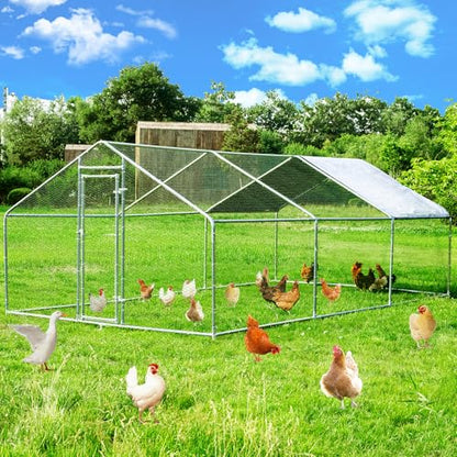 Large Metal Chicken Coop, Chicken Runs for Yard with Cover Walk-in Poultry Cage for 10 20 Chickens, Chicken Pen Duck Coop Hen House with Water-Resident Top and Feeding Door 19.2Lx9.84Wx6.6H FT - size: 230.0"L x 118.0"W x 79.2"H