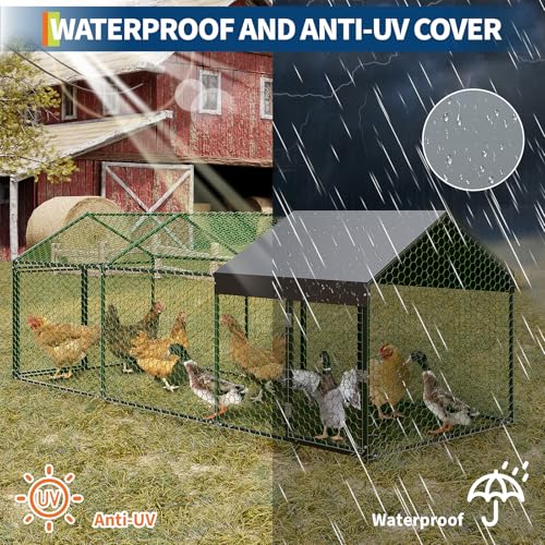 Large Metal Chicken Coop with Run,120x40x40 Inch Walk in Chicken Runs for Outdoor Backyard, Heavy Duty Poultry Pen with Security Lock & Anti-UV Cover