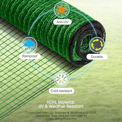 Deer Fence, RIFNY 2.6 x 50 FT Plastic Mesh Fencing Netting for Garden Outdoor Yard, Temporary Fence to Protect Plants Fruit and Ideal for Deer Dogs Chicken (Green) - size: 2.6 x 50 FT