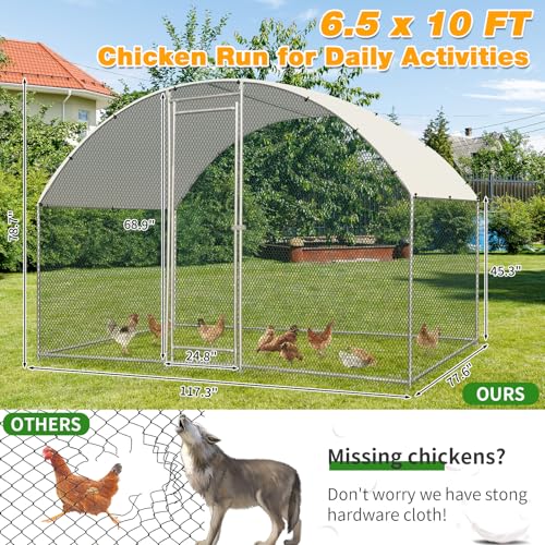 Outvita Large Metal Chicken Coop, 6.5×10FT Walk-in Poultry Cage with Waterproof & Anti-UV Round Arch Cover, Duck Rabbit Hen Cage Galvanized Mesh for Outdoor Yard Backyard and Farm - size: 78.0"L x 120.0"W x 78.0"H