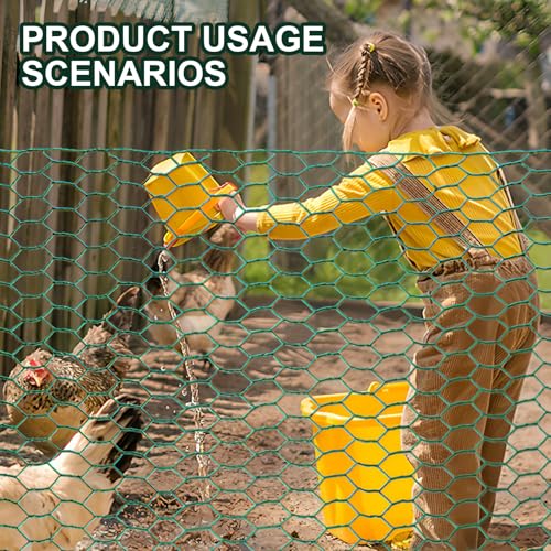 Green Floral Chicken Wire Mesh - 15.7 x 157 Inch Rustproof PVC Coated Hex Netting for Arrangements (0.6" Hex) Coated Netting Fence for Crafts Poultry, Garden