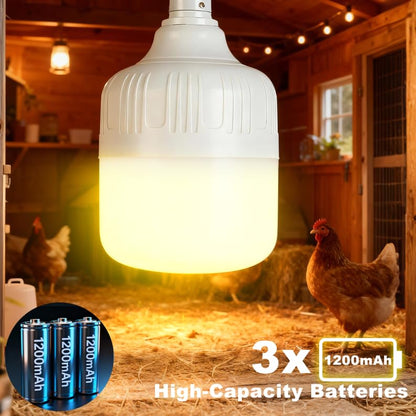 Rechargeable Chicken Coop Light- 3000K Warm Yellow Cordless Hanging Lamp, Rechargeable Battery with Hook, Easy Install No Wiring, Pendant Lights for Chicken Coop, Shed, Farm