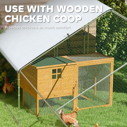 PawHut Large Chicken Coop Metal Chicken Run with Waterproof and Anti-UV Cover, Spire Shaped Walk in Fence Cage Hen House for Outdoor and Yard Farm Use, 1" Tube Diameter, 9.8' x 32.8' x 6.4' - size: 393.7"L x 118.1"W x 76.8"H