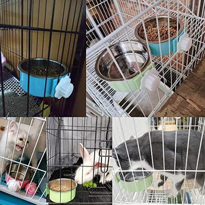 kathson Crate Dog Bowl, Removable Stainless Steel Hanging Pet Cage Bowl Food & Water Feeder Coop Cup for Cat, Puppy, Birds, Rats, Guinea Pigs (3 PCS, Size: M, Blue, Green, Pink) - color: Size: M (Blue, Green, Pink), size: 3 PCS