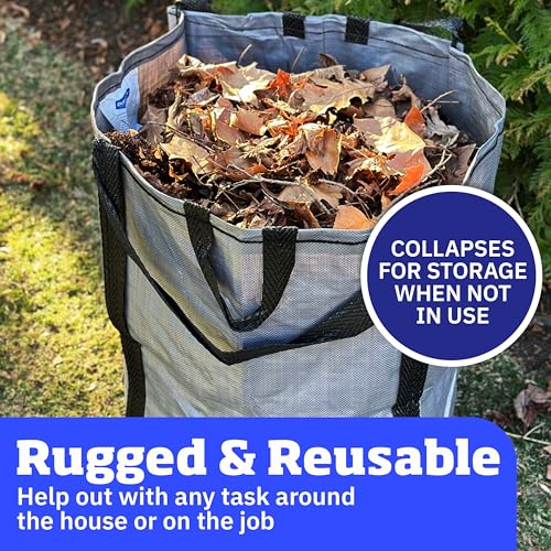 DURASACK Heavy Duty Home and Yard Bags 48-Gallon Reusable Self-Standing Lawn and Leaf Bags Garbage Can with Reinforced Handles, Gray - color: Gray