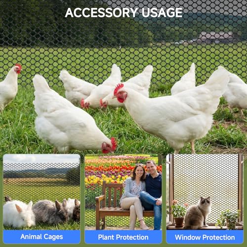 Plastic Chicken Wire Mesh Roll, 16INx50FT Black Chicken Wire Fencing Poultry Netting Garden Fence for Chicken Coop, Cat Balcony Protection Pet Barrier Plant Protectors from Animals Temporary Fencing