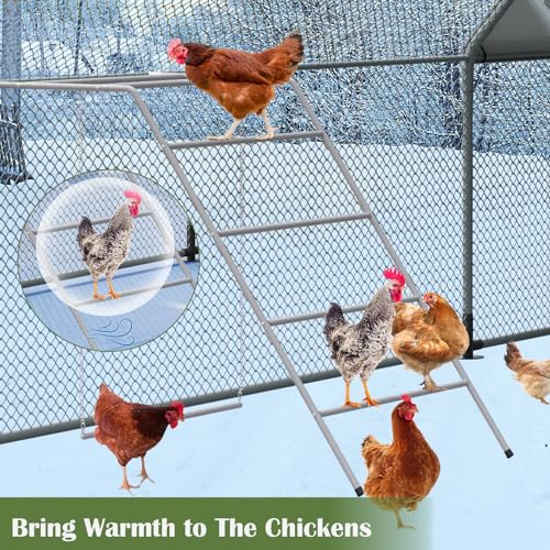 Chicken Perch for Coop 4 Step Chicken Roosting Bars with Swings, Metal Poultry Roost Ladder for Hens, Chickens & Poultry, Gray