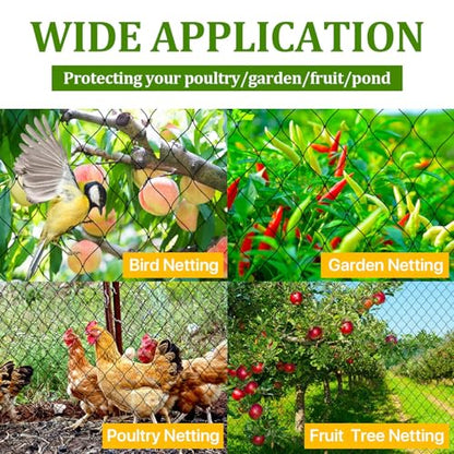 Bird Netting for Chicken Coop Roof - 50' x 50' Tear Resistant Poultry Netting, 1" Square Mesh Garden Netting for Garden Protection, Plant, Fruit Tree, Against Birds, Deer, and Hawks - size: 1", 50' x 50'