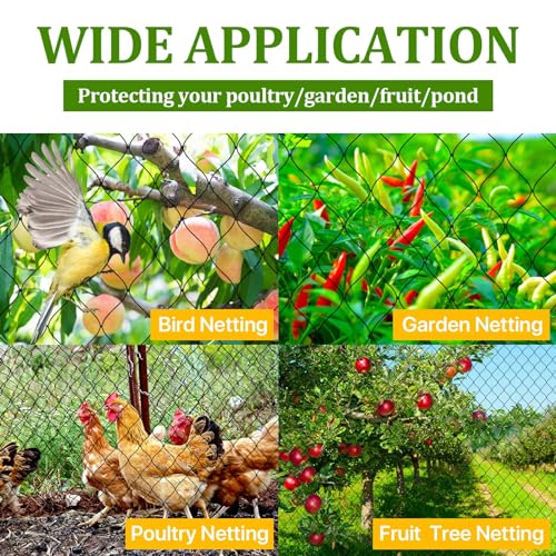 Anti-Bird Netting for Garden Chicken Coops - 1" Mesh Garden Netting Over Garden Hoops, Poultry Roof Netting, 25x50 ft Black Netting for Blueberry Bushes, Fruit Trees, Plants Against Squirrels - size: 1", 25' x 50'