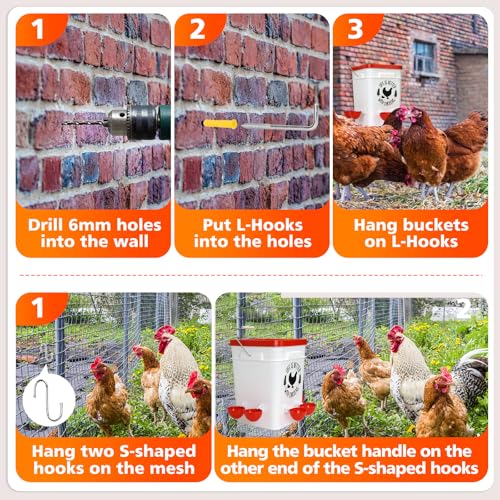 Tgeyd 5Gal/25Lb Large Chicken Feeder and Waterer Set (Rain Proof/No Waste), with S-Hooks for Easy Hanging