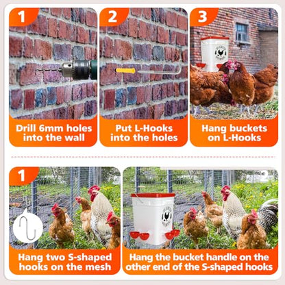 Tgeyd 5Gal/25Lb Large Chicken Feeder and Waterer Set (Rain Proof/No Waste), with S-Hooks for Easy Hanging
