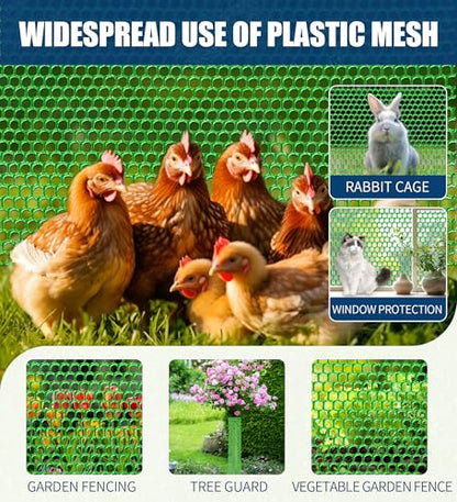 Green Plastic Chicken Wire Mesh Roll 15.7IN x 10FT, 500GSM Hexagonal Netting - Garden Fencing for Poultry, Dog Rabbit Barrier, Floral Crafts, Easy to Cut Durable Animal Proof Yard Fencing - color: 10ft Green