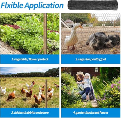 24'' x 50' Black Chicken Wire Mesh Fence, 15 Gauge Poultry Netting and 2 inch Mesh Fence Roll, Chicken Wire for Floral Arrangements/Crafts/Farm/Livestock/Pet Protection