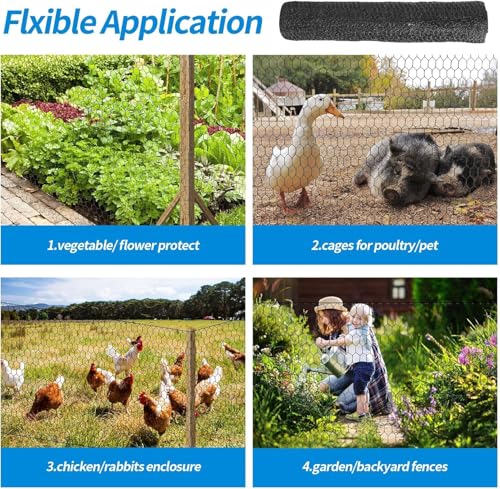 48'' x 50' Black Chicken Wire Mesh Fence, 15 Gauge Poultry Netting and 2 inch Mesh Fence Roll, Chicken Wire for Floral Arrangements/Crafts/Farm/Livestock/Pet Protection
