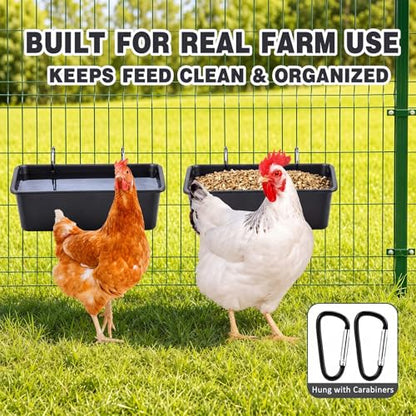 Wenqik 10 Pack Chicken Feeder Waterer Hanging Goat Feeders, 5 Quart Fence Mount Poultry Feed Troughs with Metal Clips and Screws, Livestock Feed Buckets for Sheep Duck Coop, Farm, Geese (Black) - color: Black