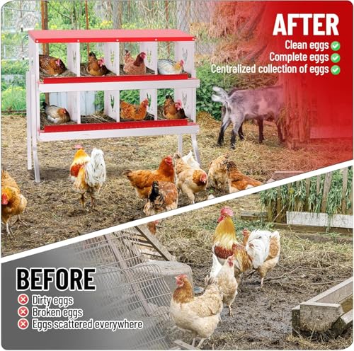 Chicken Nesting Box, 8 Holes Steel Chicken Nesting Boxes with Bracket Legs for Chicken Coop, Large Vented Holes Chicken Laying Boxes with Rollout Egg Collection, Easy Cleaning - color: Red, size: 8 Holes with Legs