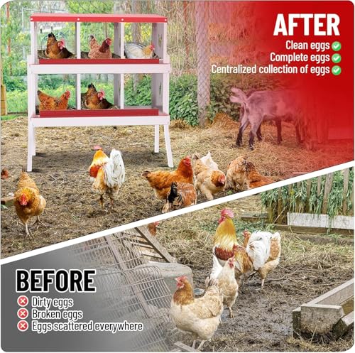 IDEALHOUSE Chicken Nesting Box, Galvanized Steel Laying Box with Rustproof & Roll-Away Egg Design, for Hens, Red 6 Compartment with Bracket - color: Red, size: 6 compartments (with bracket)