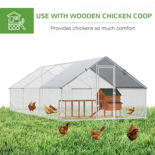 PawHut 9.8' x 19.7' x 6.6' Large Chicken Coop Metal Chicken Run with Waterproof and Anti-UV Cover, Spire Shaped Walk in Fence Cage Hen House for Outdoor and Yard Farm Use, 1" Tube Diameter - size: 118.1"L x 236.2"W x 78.7"H