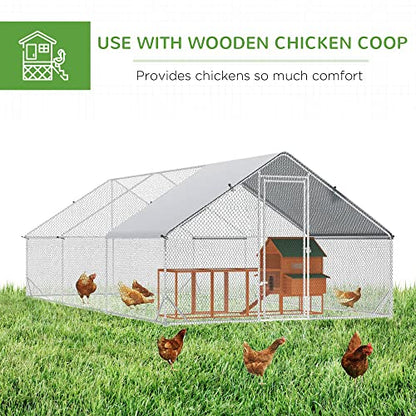 PawHut 9.8' x 19.7' x 6.6' Large Chicken Coop Metal Chicken Run with Waterproof and Anti-UV Cover, Spire Shaped Walk in Fence Cage Hen House for Outdoor and Yard Farm Use, 1" Tube Diameter - size: 118.1"L x 236.2"W x 78.7"H