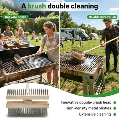 1PCS 51" Stainless Steel Grill Brush for Outdoor Grill Cleaning Brush with Long Handle, BBQ Grill Brush Detachable Double Ended Wire Bristle Brush Grill with Fixing Bolts & Wrench - color: 47in 1pcs