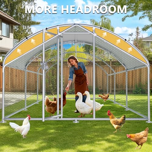 HITTITE Large Metal Chicken Coop with Run, 19.19 x 9.84 x 6.23 ft Walk in Poultry Cage Chicken Run Pen, Dome Roof Outdoor Chicken Runs for Yard with Waterproof & Anti-UV Cover - size: 230.0"L x 118.0"W x 74.7"H