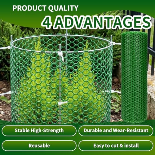 Plastic Chicken Wire Mesh Fence,Plastic Chicken Wire Roll 16in x 10ft,Garden Netting Fencing Barrier for Poultry, Animals, Pets and Balcony(Green) - color: Green, size: 16INx10FT