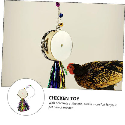 Sosoport Stainless Steel Double Sided Mirror Drum for Chickens Interactive Rooster Hen with Pendants Poultry Accessory for Play and Activity