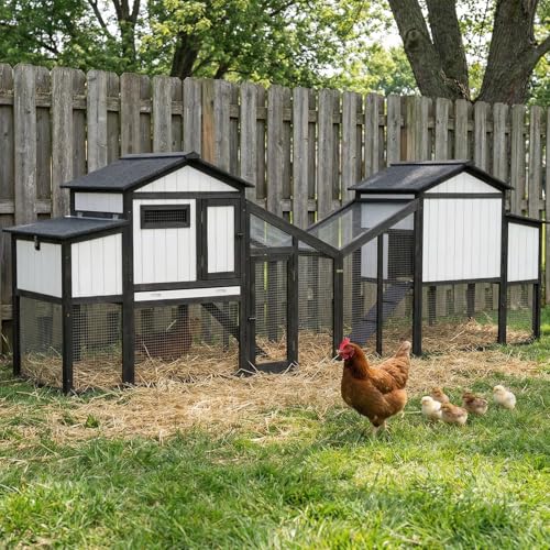 130" Large Chicken Coop with Run, 2-Story Wooden Hen House with Weatherproof Roof & Nesting Box, Outdoor Poultry Cage for 4-8 Chickens, Ducks & Rabbits with Removable Tray & Ramp - size: 130.0"L x 26.0"W x 39.0"H