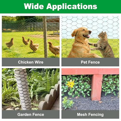Chicken Wire Fencing,Vinyl Coated Metal Hexagonal Mesh Poultry Netting 16inx13ft Green Hardware Cloth Rabbit Wire for Pet,Goose,Duck Garden Farmer & Plant - size: 16inx13ft/16inx157.5in